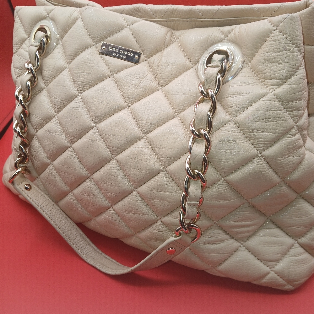 Kate Spade Cream Quilted Shoulder Bag with Chain Strap